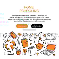 home schooling concept doodle vectors for online education