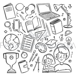 home schooling monochrome online education vector object set