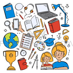HOME SCHOOLING SET Online Education Vector Object Collection