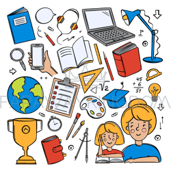 home schooling set online education vector object collection