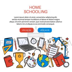 HOME SCHOOLING WEB Banner Doodle Vector Set Online Education