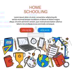 home schooling web banner doodle vector set online education