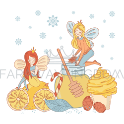 HONEY FAIRY Cartoon Dessert Princess Vector Illustration Set