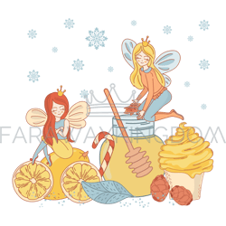 honey fairy cartoon dessert princess vector illustration set