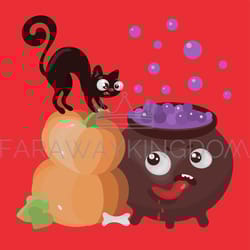 hungry cauldron halloween cartoon vector illustration set