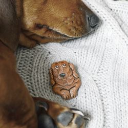 Dachshund "Cookie" by foto. A brooch with a pleasant aroma of coffee. Hand-painted.
