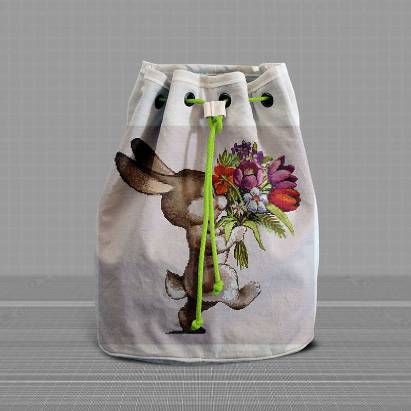 7 Funny Bunny with spring flowers cross stitch pattern, cross stitch chart for home decor and gift.jpg