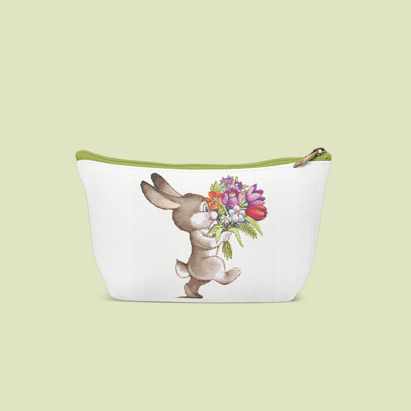 8 Funny Bunny with spring flowers cross stitch pattern, cross stitch chart for home decor and gift.jpg