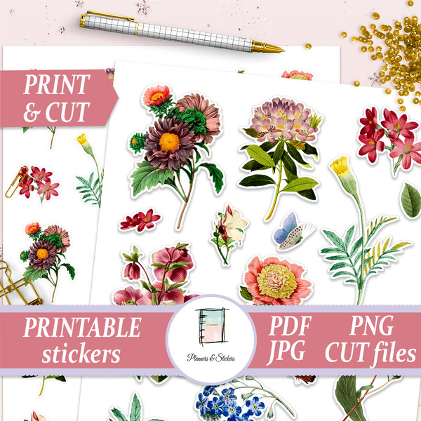 Scrapbooking Supplies Vintage, Flowers Sticker Set, Floral D - Inspire  Uplift