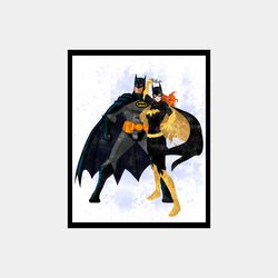 Batman Batgirl DC Comic Superheroes Art Print Digital Files decor nursery room watercolor