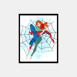 Spider-Man Mary Jane Watson Marvel Superhero Art Print Digital Files decor nursery room watercolor