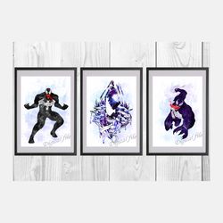 Venom Marvel Superhero set Art Print Digital Files decor nursery room watercolor