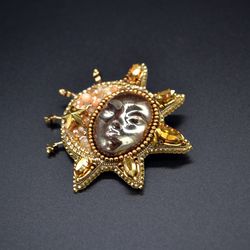The Sun beaded brooch pin moon brooch gift for women