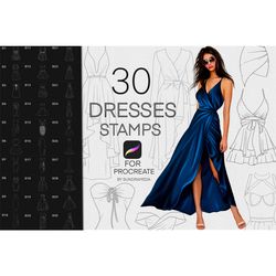 30 Procreate Fashion Dresses Stamp