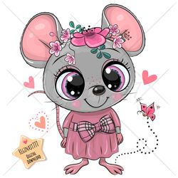 Cute Cartoon Mouse PNG, Girl, clipart, Sublimation Design, print, clip art