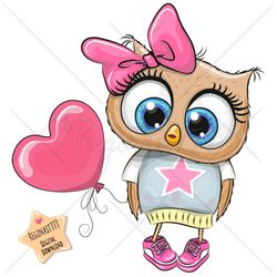 Cute Cartoon Owl PNG, clipart, Sublimation Design, Cool, Print, clip art, Balloon, Pink