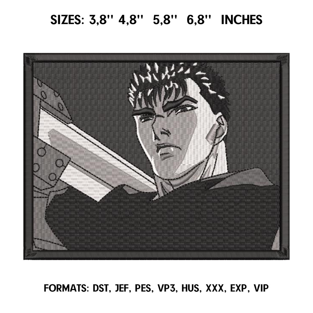 Guts Berserk Embroidery Design File / Berserk Anime Embroidery Design/ Berserk Guts embroidery design