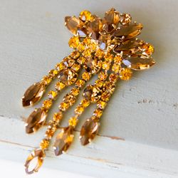 Antique amber crystals brooch Vintage rhinestone brooch