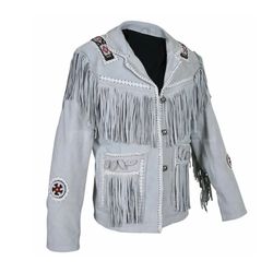 western cowboy leather fringes & braided coat