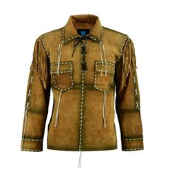 Western Cowboy Brown Suede Leather Coat With Fringe and Smoky Edges