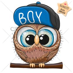cute cartoon owl boy png, clipart, sublimation design, cool, print, clip art, cap