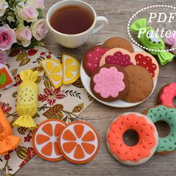 Sweets Set for pretend play Felt PDF Pattern, Tea Party Toy food