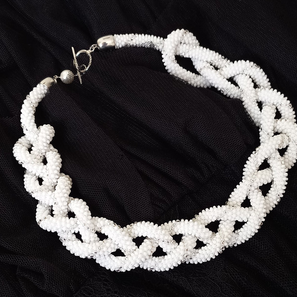 Braiding White lariat, Long sautoir, Dress belt, Necklace, Jewelry, gift for her