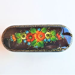 Bright floral Russian hard eyeglass case hand pianted