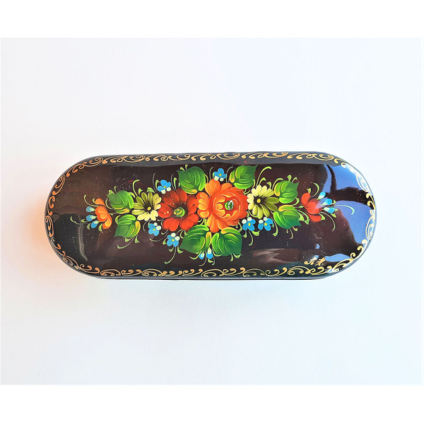 bright floral russian hand painted eyeglass case