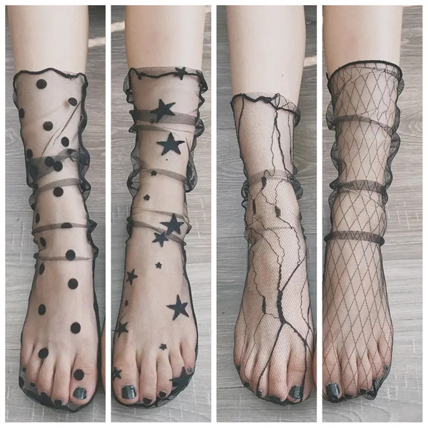 tulle mesh womens socks lace design patterns