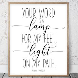 Your Word Is A Lamp For My Feet, Psalm 119:105, Nursery Bible Verse Printable Art, Scripture Prints, Christian Gifts