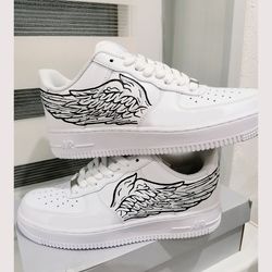 man angel wings custom inspire shoes nike air force 1, luxury, gift, white, black, sneakers, personalized gift, BBC 1