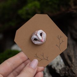 Barn owl brooch Owl pin polymer clay