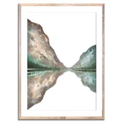 Maroon Bells Art Print Colorado Landscape Mountain Lake Abstract Watercolor Painting Tail Blue and Beige