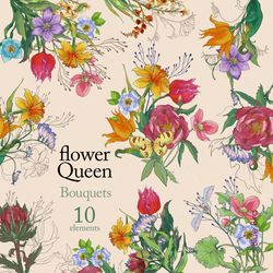 floral vintage bouquets, botanical clipart