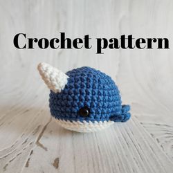 Crochet narwhal pattern, amigurumi narwhal patterns,  sea animals pattern, crochet pocket narwhal