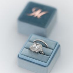 Grand Velvet Ring Box Monogrammed - CLASSIC COVER BOTTOM - Vintage Style Handmade Monogram Engagement Wedding Proposal