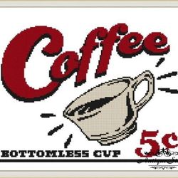 Coffee Vintage Cross Stitch Pattern PDF Coffee retro inscription for kitchen decoration