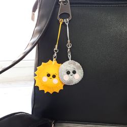 Sun and moon bag charm, Plush keychain, Kawaii phone charm, Purse charm, Cool keychain, Backpack charm, Moon ornament
