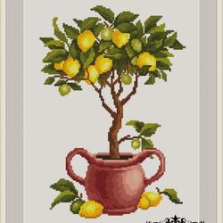 Lemon Tree Vintage Cross Stitch Pattern PDF Embroidery for kitchen decoration