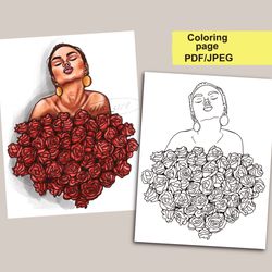Coloring pages, Coloring page girl with flowers, Coloring pages for adults, Coloring sheets, Coloring pictures, Coloring