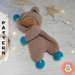 Softy Bear Baby Lovey Crochet Pattern PDF, Crochet Sleeping Doll For Baby, Stuffed Bed Toy Amigurumi Crochet Pattern