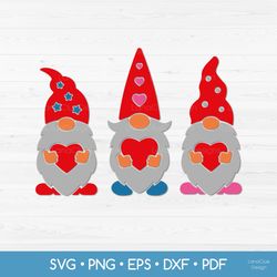 Three Gnomes with Hearts SVG - Valentine's Day Gnomes SVG