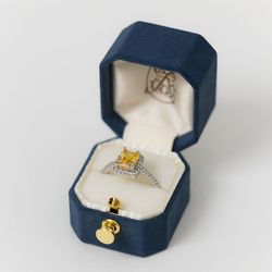 Ring Box OCTAGON Genuine Suede Monogrammed Velvet Vintage Style  Handmade Vintage Antique Engagement Wedding Proposal