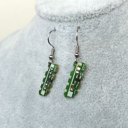 Tiny circuit board earrings recycled Cyberpunk earrings rectangle Tech geeky earrings