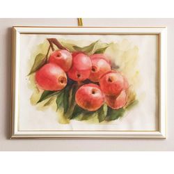 Original watercolor 8.3 x 11.7 inch Pink apples painting home decor art wall decor spring Drawing Handmade Picture
