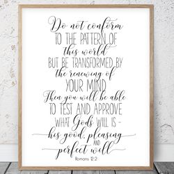 Do Not Conform To The Pattern Of This World, Romans 12:2, Bible Verse Printable Art, Scripture Prints, Christian Gifts