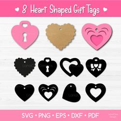 8 Heart Shaped Gift Tags - Valentines SVG