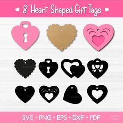 8 heart shaped gift tags - valentines svg