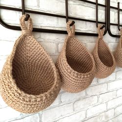 Hanging wall baskets Set of 3 Vegetable baskets Hanging fruit baskets Rustic jute basket